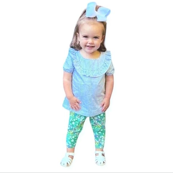 2T NWT Toddler Girl Carter's 2-Piece Striped Top & Floral Capri Leggings Set - Picture 2 of 4